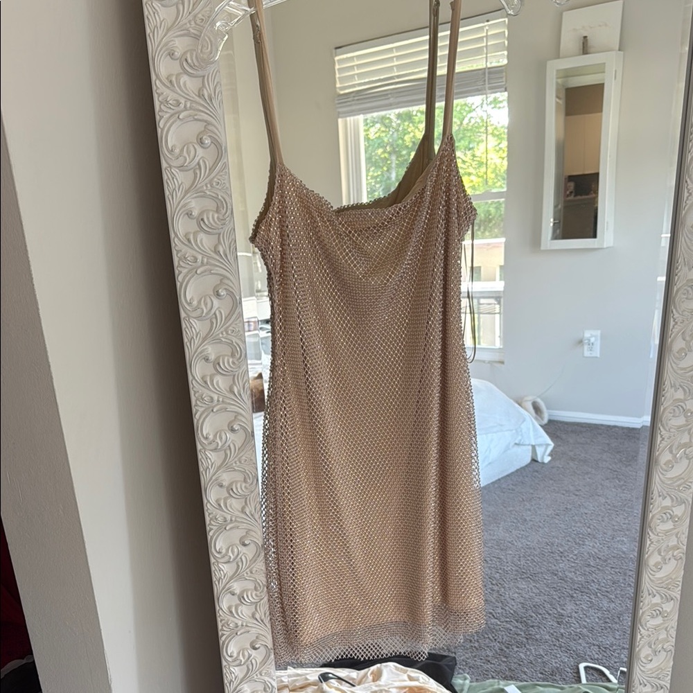 Aqua sequin Tan Slip Dress
